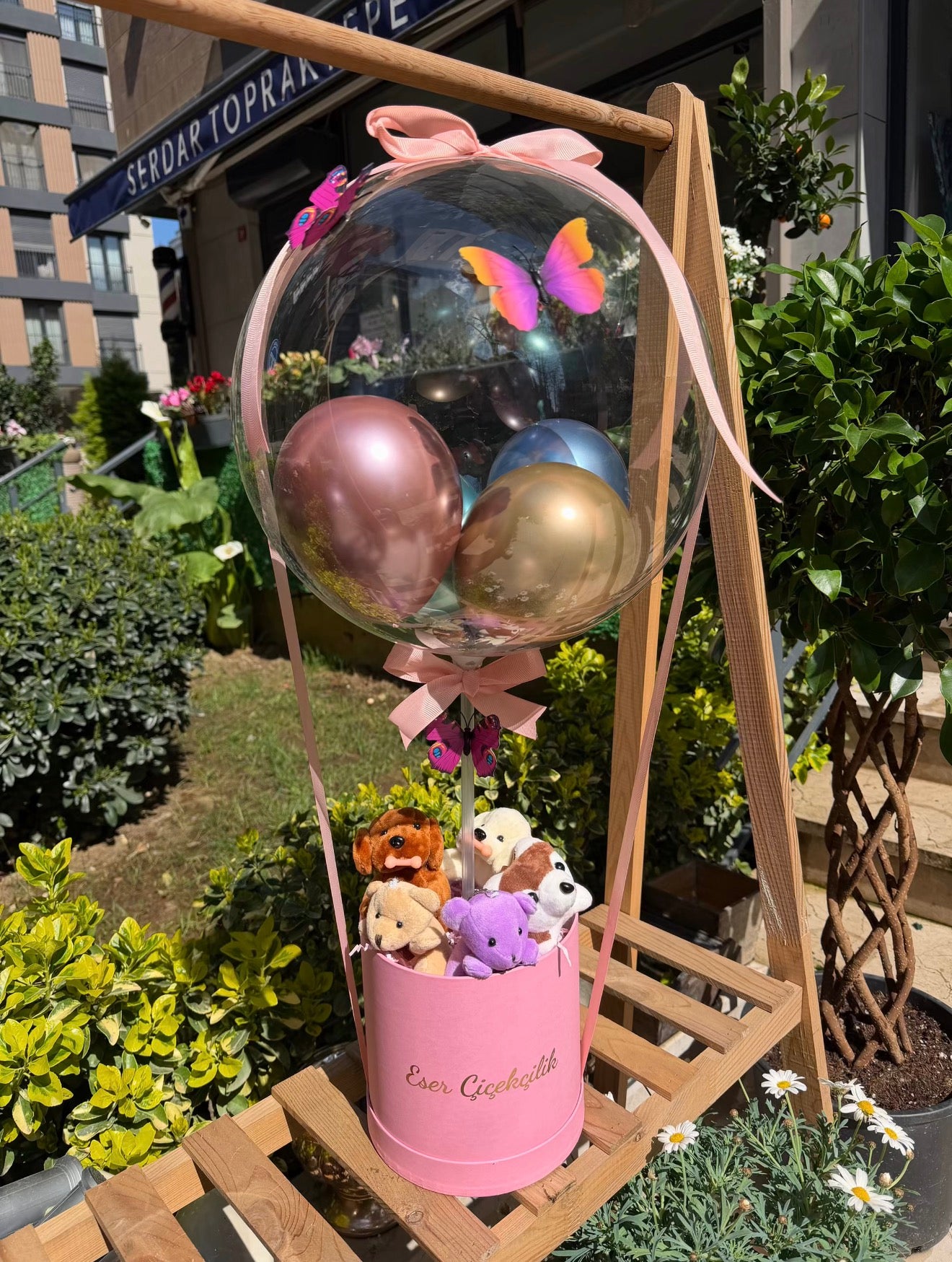 Mini Teddy Balloon Box - Pembe Kutuda