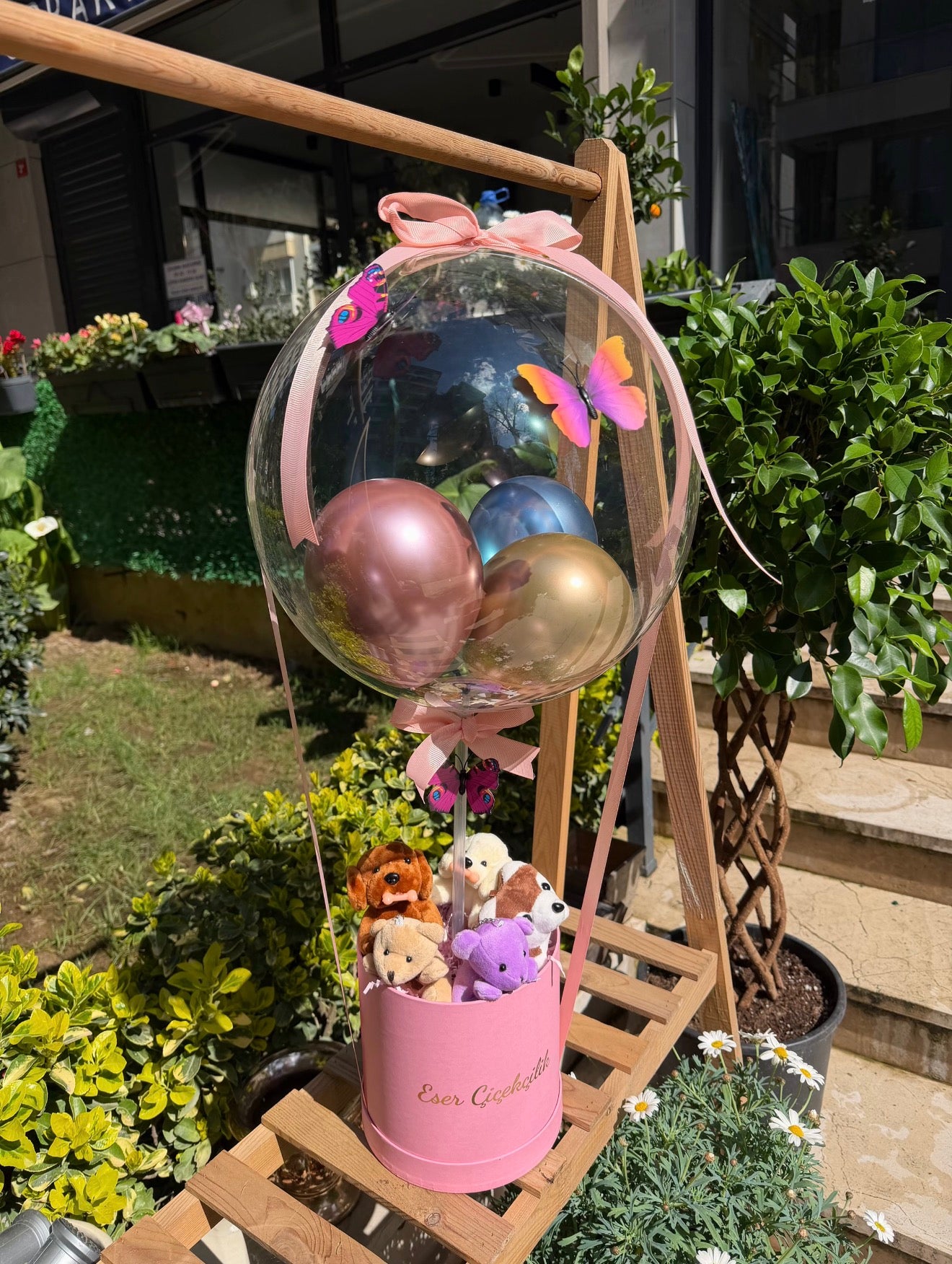 Mini Teddy Balloon Box - Pembe Kutuda