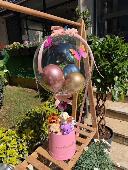 Mini Teddy Balloon Box - Pembe Kutuda